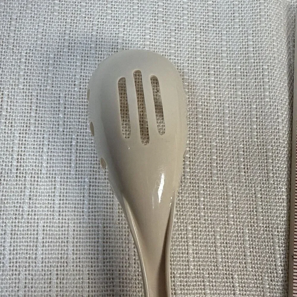 Vintage Ecko Plastic Serving Spoon & Cooking Slotted Spaghetti Spoon Almond
